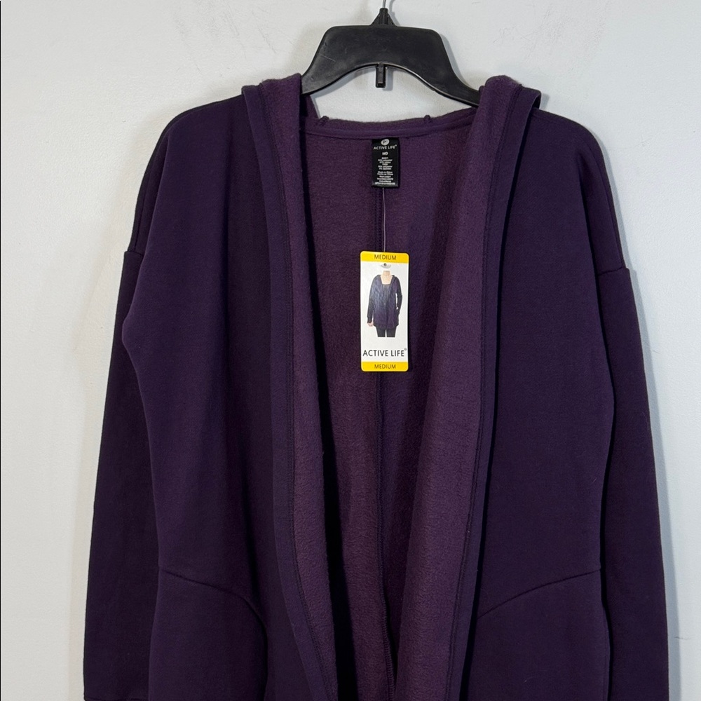 Active Life Jacket Purple Hooded Open Front Fleece Lined in Size M NWT - Picture 4 of 12